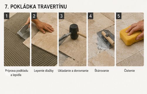 Pokládka travertínovej dlažby krok za krokom s flexibilným lepidlom a škárovaním